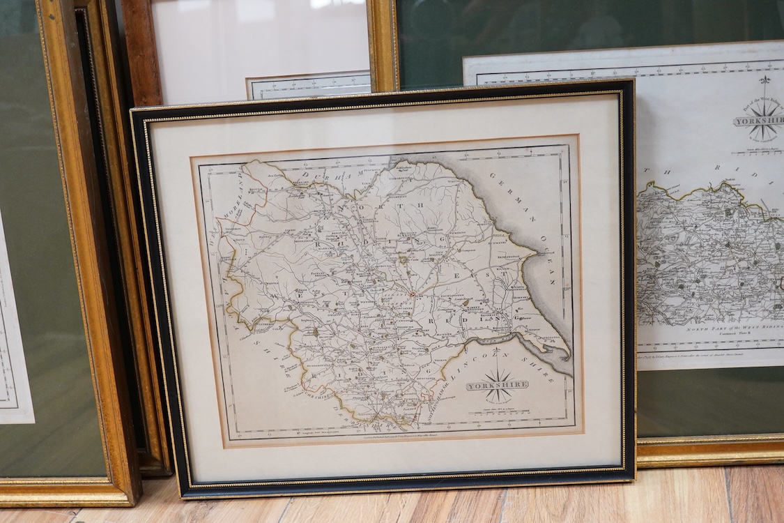After John Speed (1552-1629), Antique hand coloured engraved map of Yorkshire, sold by Thomas Bassett in Fleet Street and Richard Chiswell in St. Paul's Churchyard, together with a similar example after Jan Jansson, and